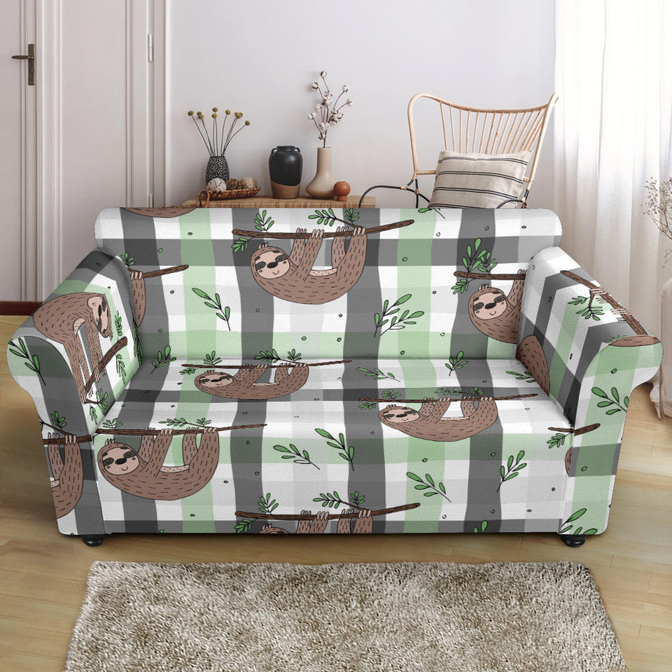 Sloth Pattern Stripe Background Loveseat Couch Slipcover