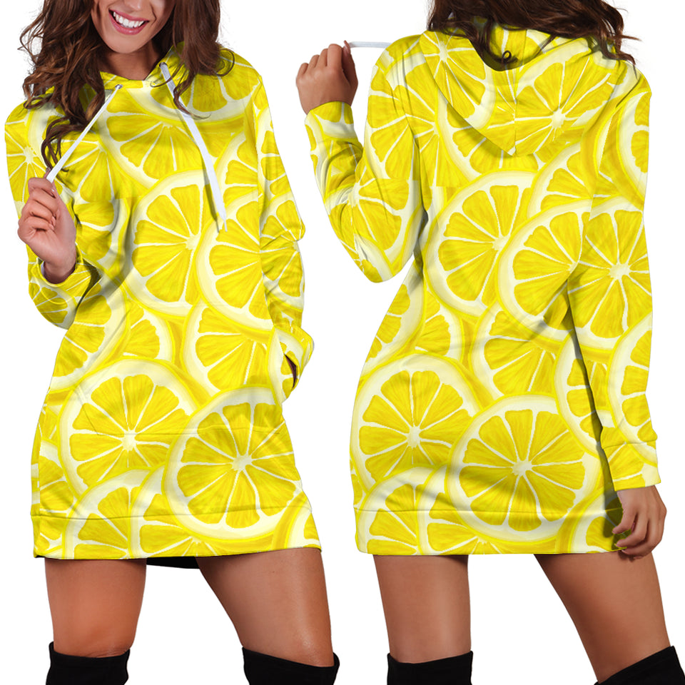 Sliced Lemon Pattern Women Hoodie Dress