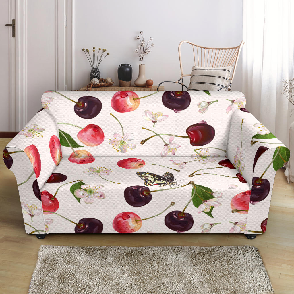 Cherry Flower Butterfly Pattern Loveseat Couch Slipcover