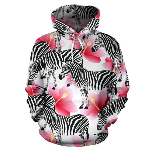 Zebra Red Hibiscus Pattern Men Women Pullover Hoodie