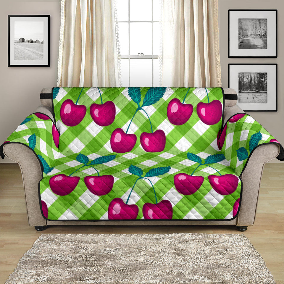 Cherry Pattern Green Background Loveseat Couch Cover Protector