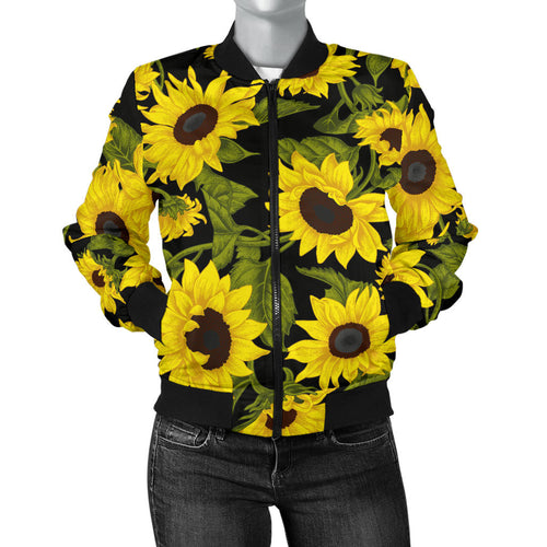 Sunflower Theme Pattern  Women Bomber Jacket