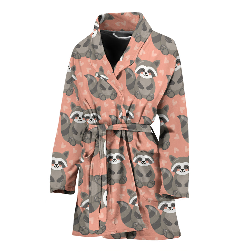 Raccoon Heart Pattern Women Bathrobe