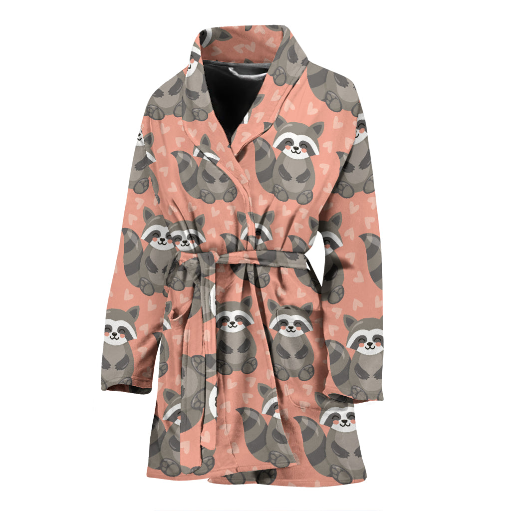 Raccoon Heart Pattern Women Bathrobe