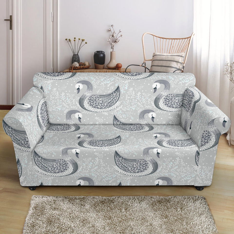 Swan Gray Pattern Loveseat Couch Slipcover