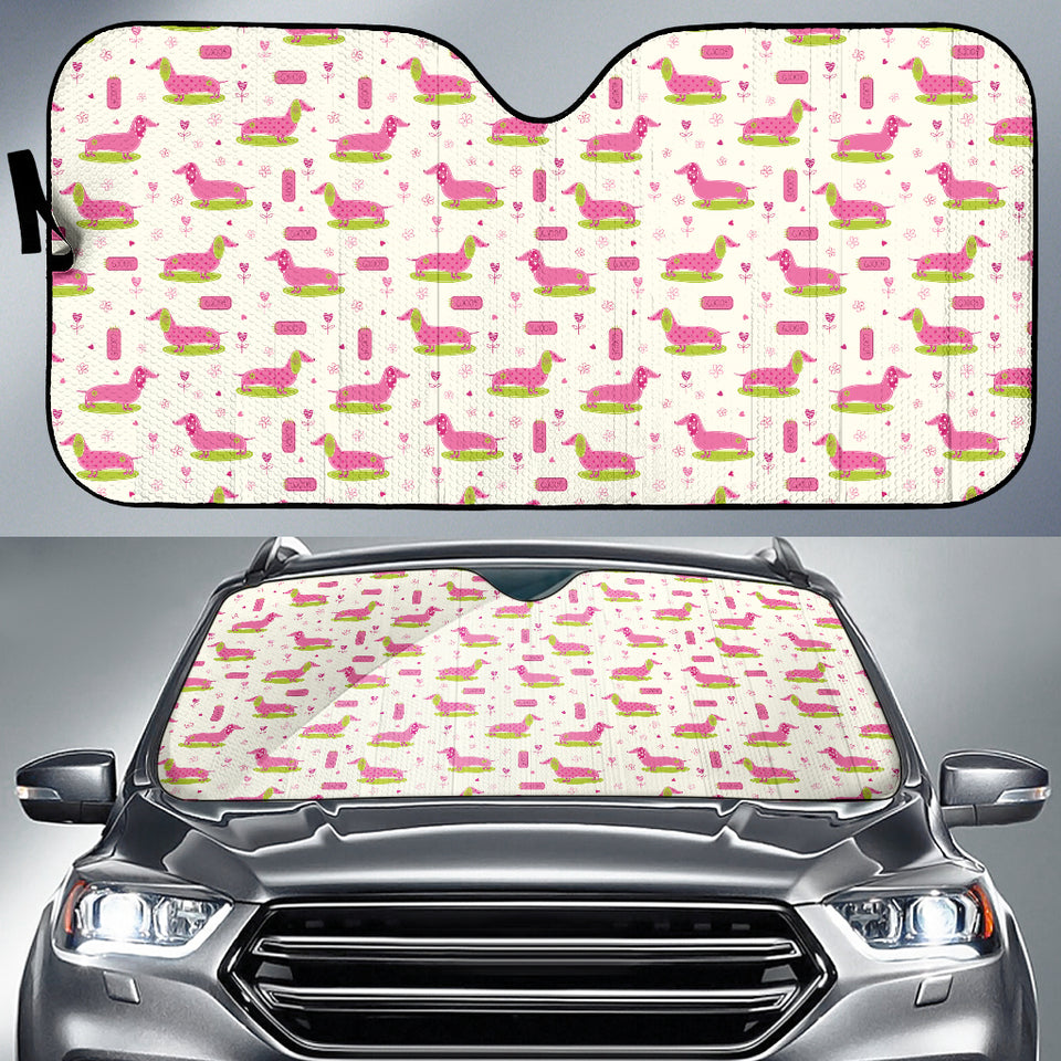 Pink Dachshund Pattern Car Sun Shade