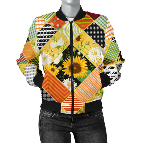 Sunflower Pattern Women Bomber Jacket