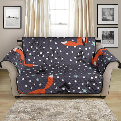 Fox Snow Winter Pattern Loveseat Couch Cover Protector