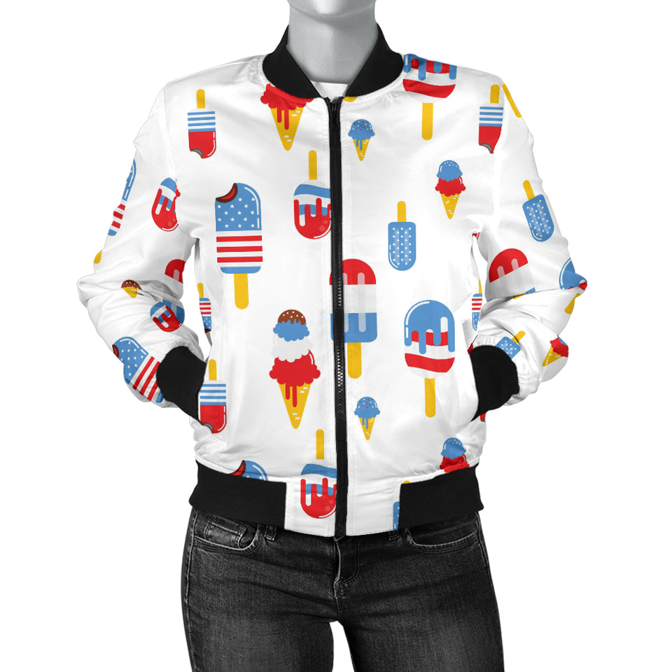 Ice Cream USA Theme Pattern Women Bomber Jacket