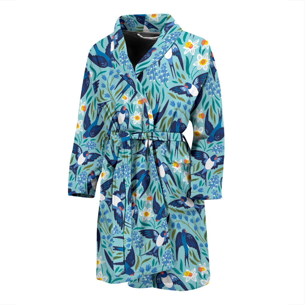 Swallow Pattern Print Design 05 Men Bathrobe