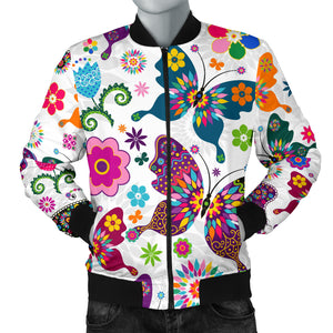 Colorful Butterfly Flower Pattern Men Bomber Jacket