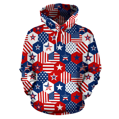 USA Star Hexagon Pattern Men Women Pullover Hoodie