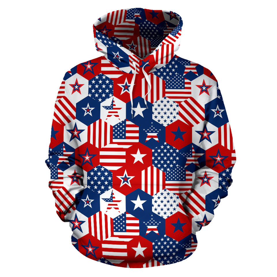 USA Star Hexagon Pattern Men Women Pullover Hoodie