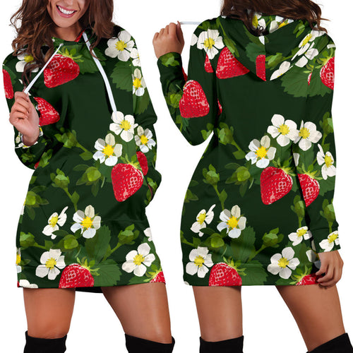 Strawberry Pattern Background Women Hoodie Dress