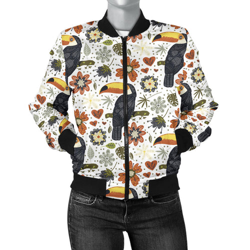 Toucan Flower Pattern Women Bomber Jacket