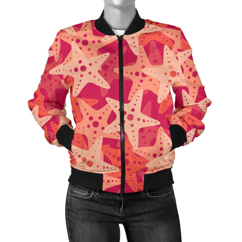 Starfish Red Theme Pattern Women Bomber Jacket