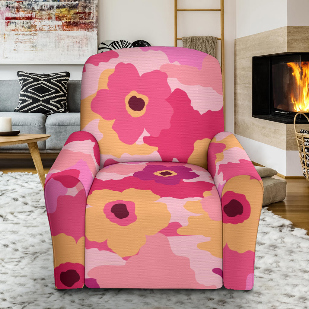 Pink Camo Camouflage Flower Pattern Recliner Chair Slipcover