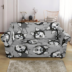 Siberian Husky Pattern Theme Loveseat Couch Slipcover