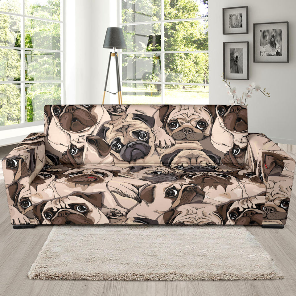 Pug Pattern Background Sofa Slipcover