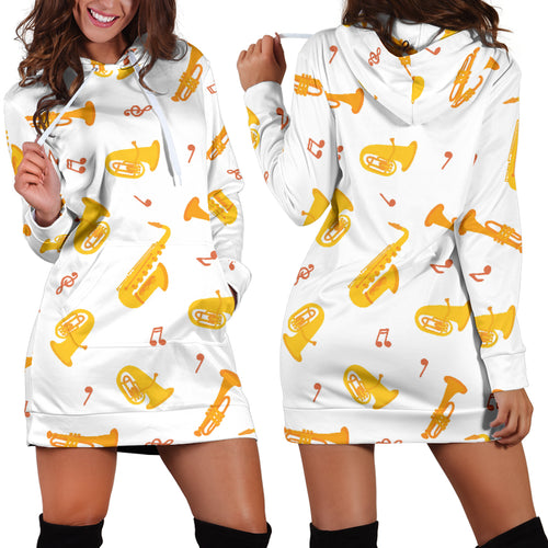 Saxophone Pattern Theme Women Hoodie Dress