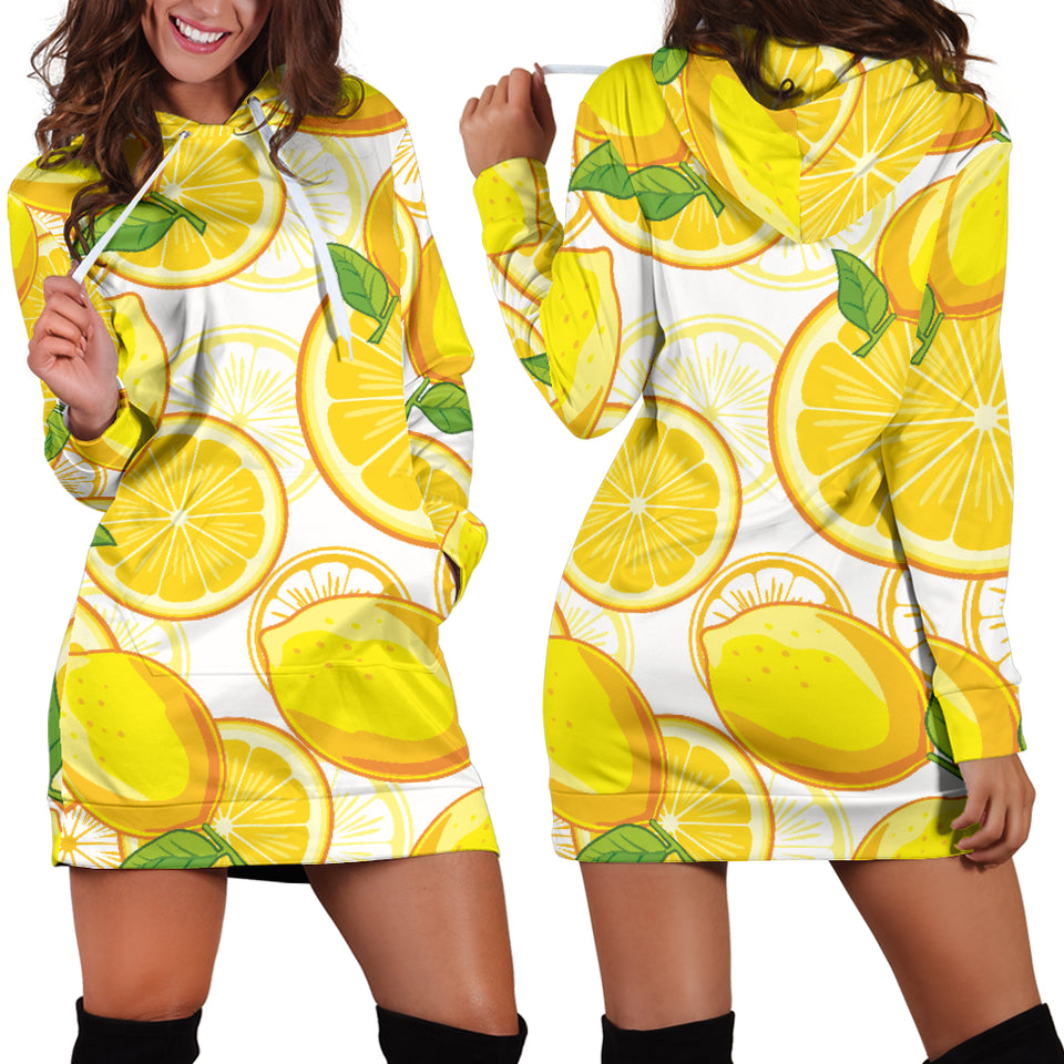 Lemon Pattern Background Women Hoodie Dress