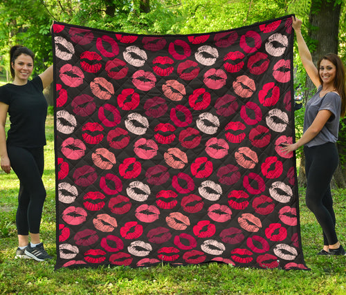 Lips Pattern Print Design 02 Premium Quilt