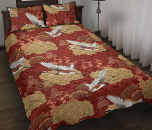 Japanese Crane Theme Pattern Quilt Bed Set