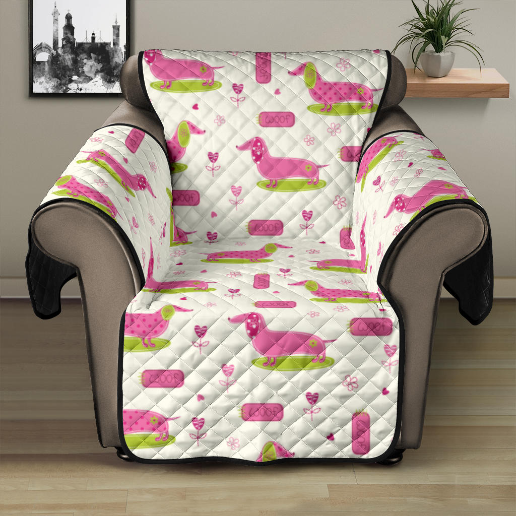 Pink Dachshund Pattern Recliner Cover Protector