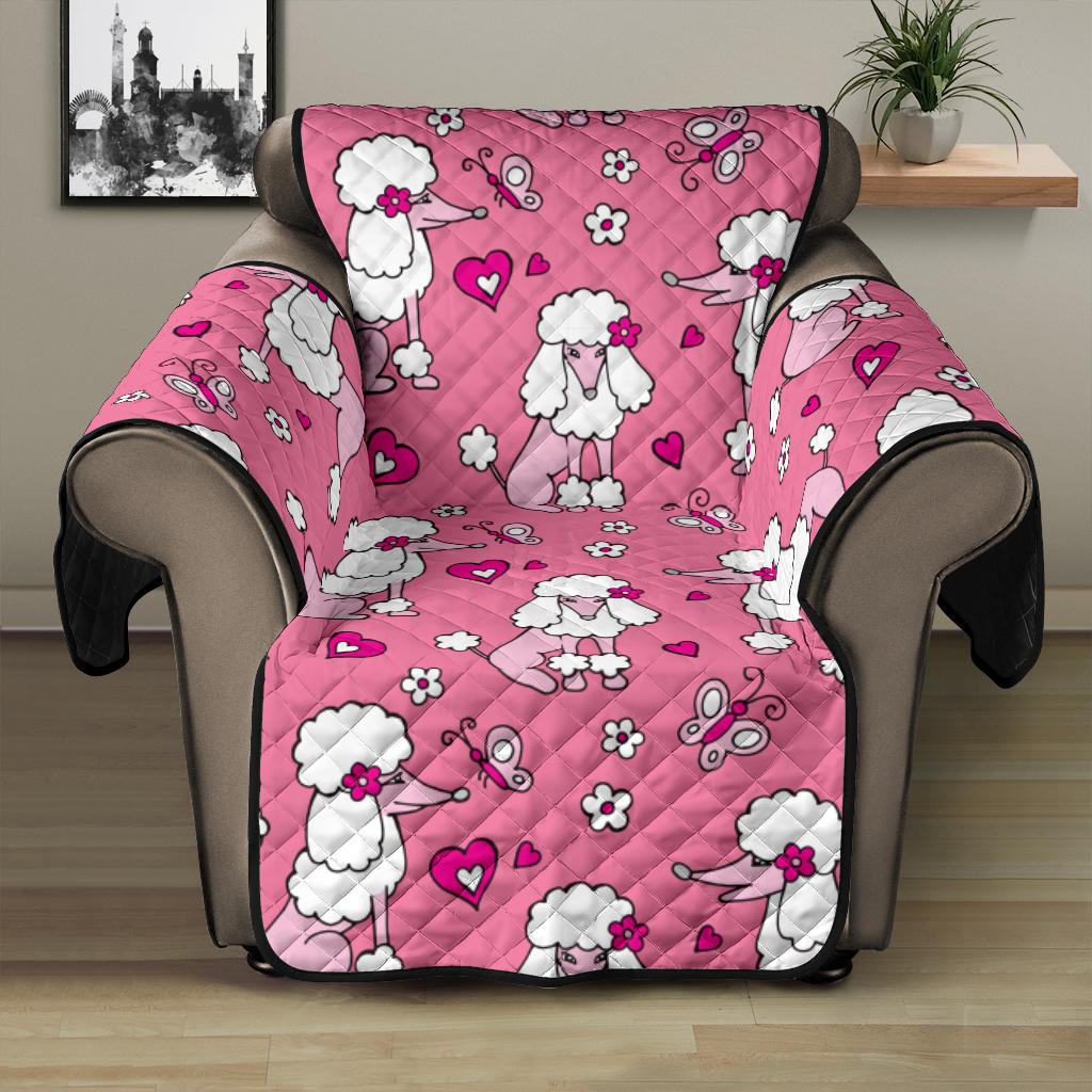 Poodle Pink Heart Pattern Recliner Cover Protector