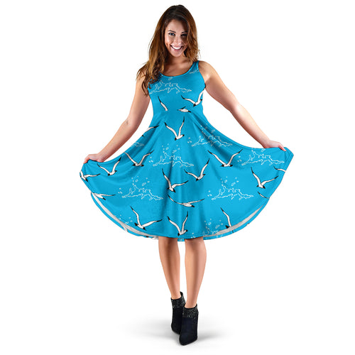Seagull Pattern Print Design 05 Sleeveless Midi Dress