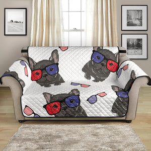 French Bulldog Sunglass Pattern Loveseat Couch Cover Protector