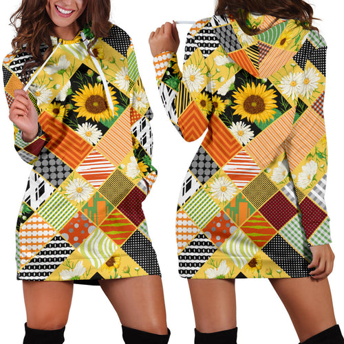 Sunflower Pattern Women Hoodie Dress