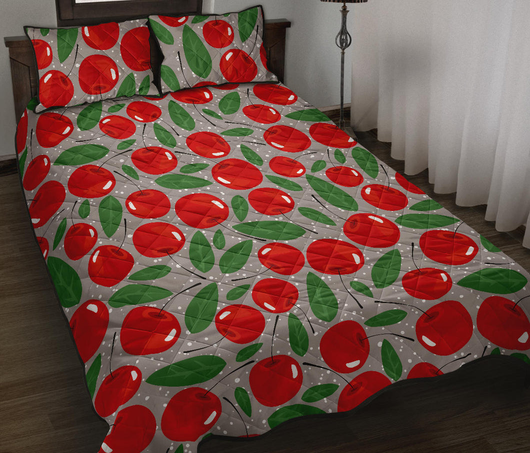 Cherry Leaves Pattern Quilt Bed Set