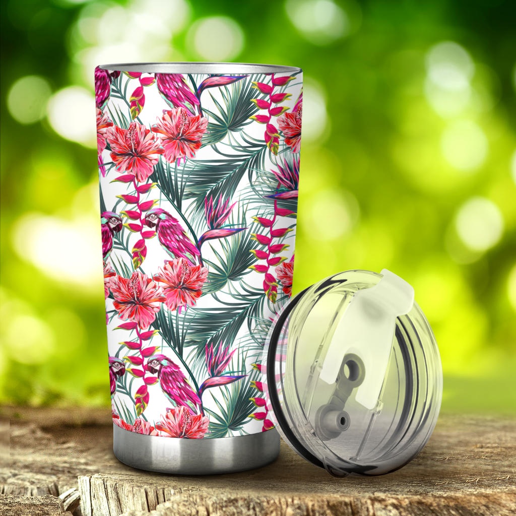 Pink Parrot Heliconia Pattern Tumbler