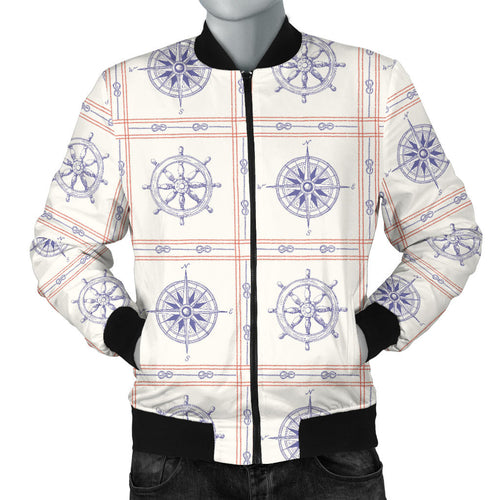 Nautical Steering Wheel Rudder Compass Pattern Men Bomber Jacket