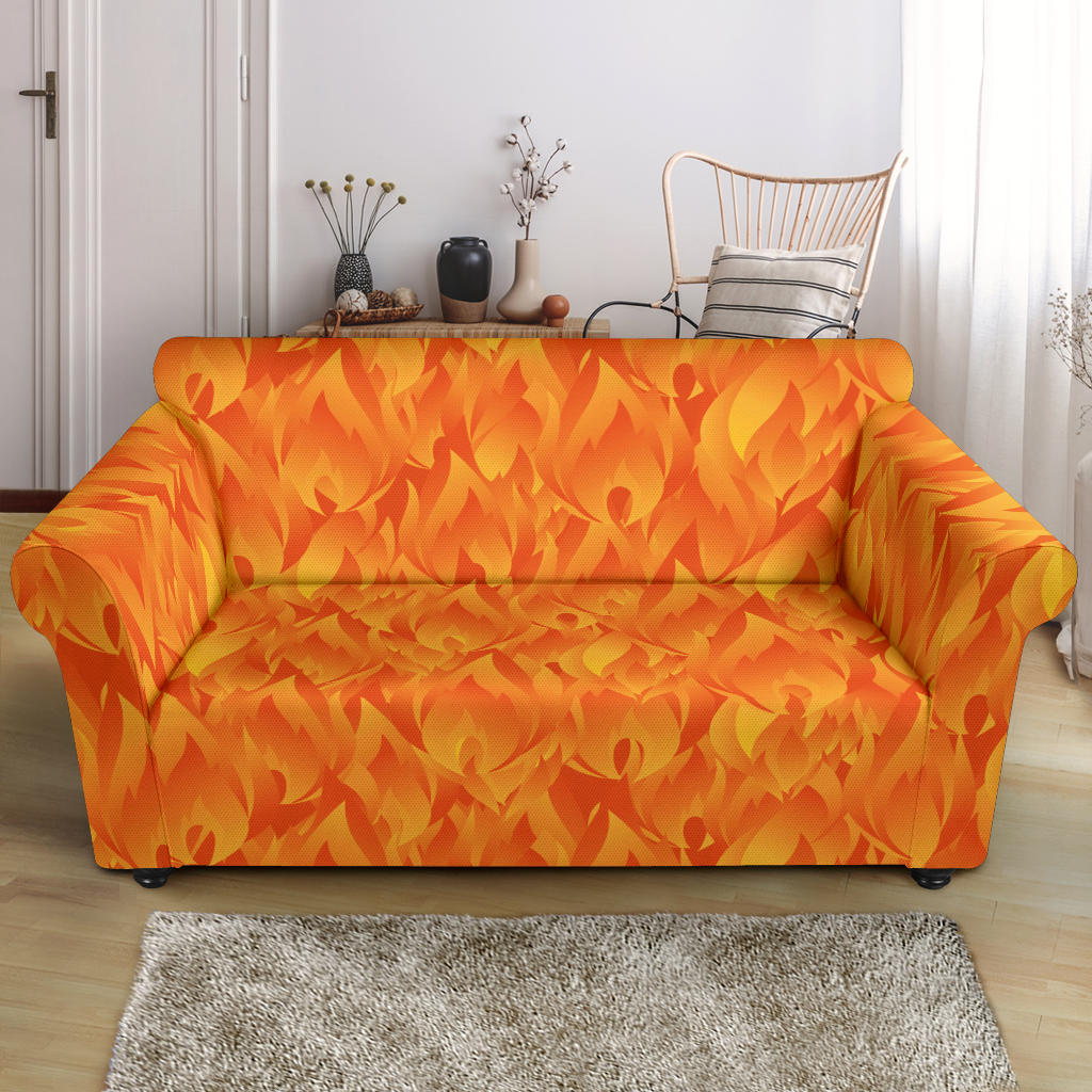 Red Flame Fire Pattern Loveseat Couch Slipcover