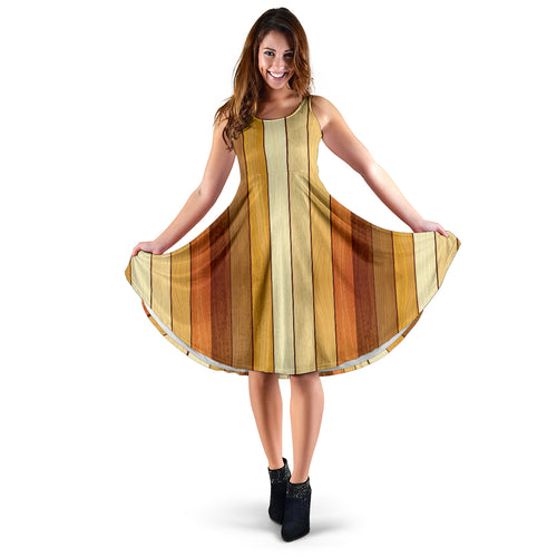 Wood Printed Pattern Print Design 01 Sleeveless Midi Dress