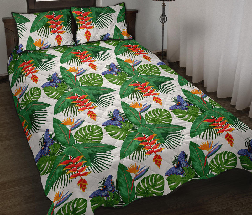 Heliconia Butterfly Leaves Pattern Quilt Bed Set