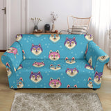 Siberian Husky Head Pattern Loveseat Couch Slipcover