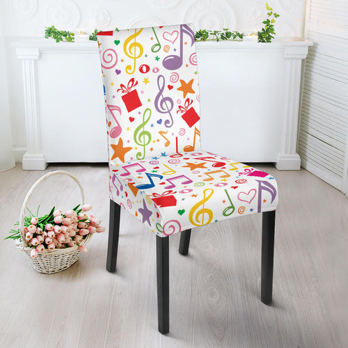 Music Notes Pattern Print Design 04 Dining Chair Slipcover