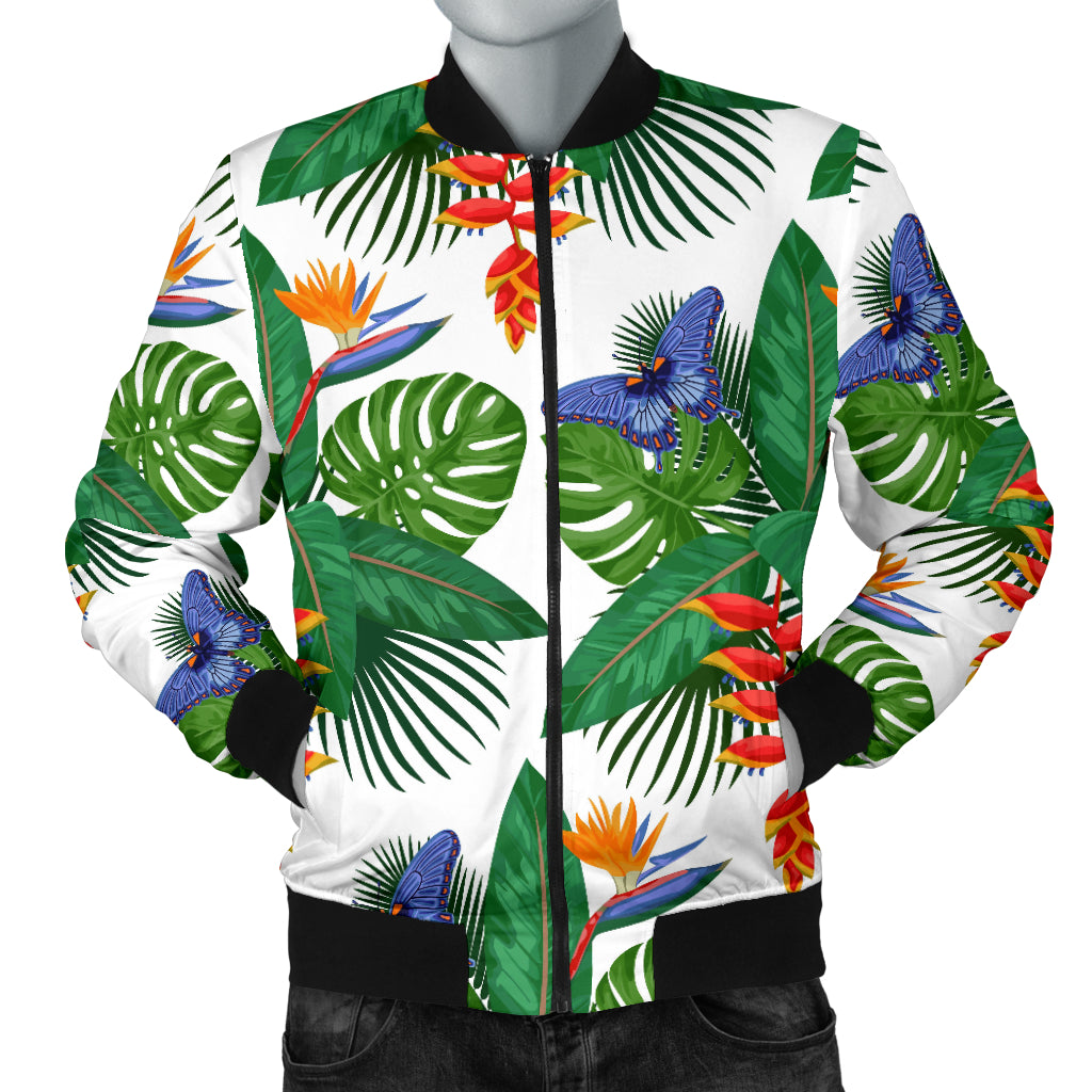 Heliconia Butterfly Leaves Pattern Men Bomber Jacket