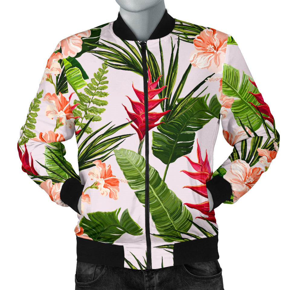 Heliconia Hibiscus Leaves Pattern Men Bomber Jacket