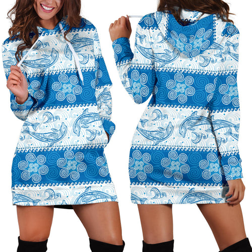 Dolphin Tribal Pattern Women Hoodie Dress