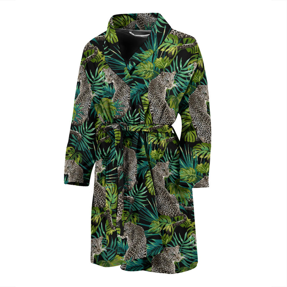 Leopard Leaves Pattern Men Bathrobe