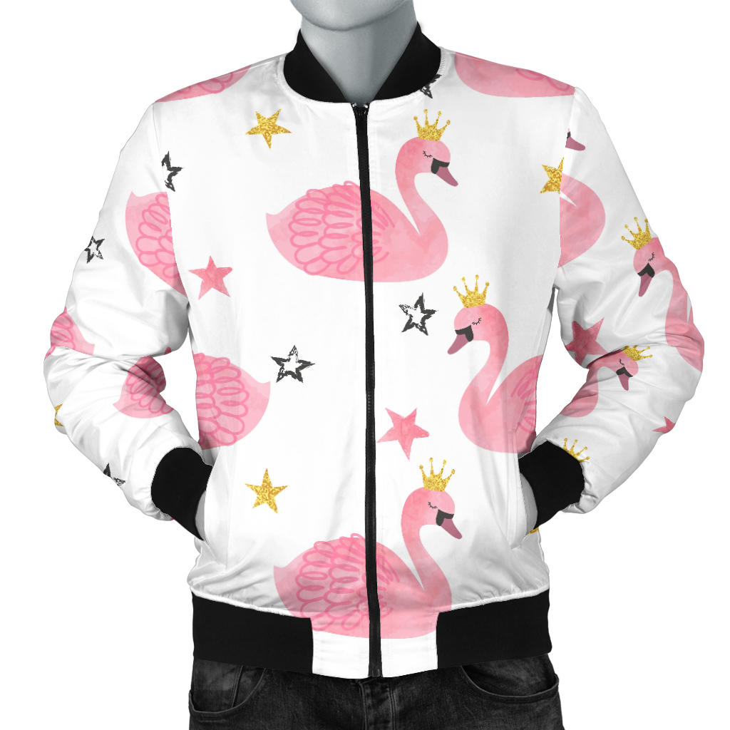 Pink Swan Pattern Men Bomber Jacket