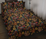 Rooster Chicken Flower Pattern Quilt Bed Set