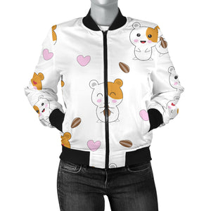 Hamster Seed Heart Pattern Women Bomber Jacket