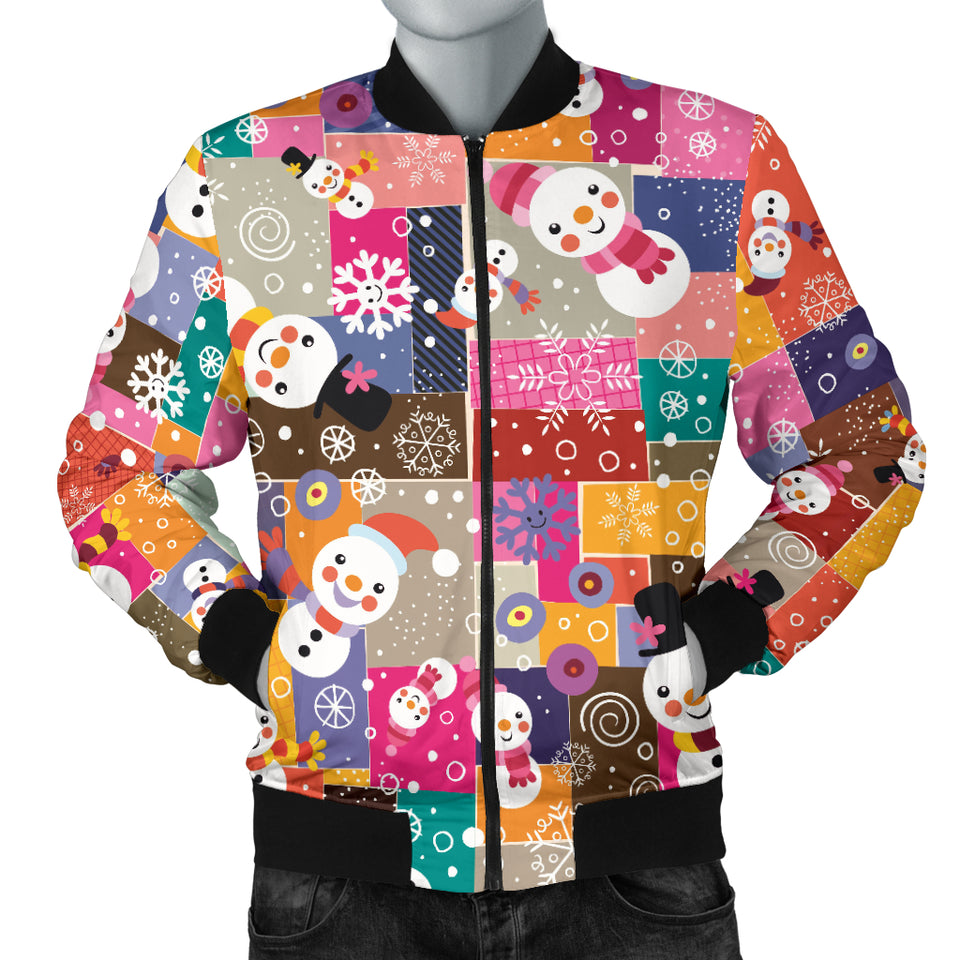 Snowman Colorful Theme Pattern Men Bomber Jacket