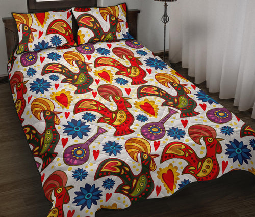 Colorful Rooster Chicken Guitar Pattern Quilt Bed Set