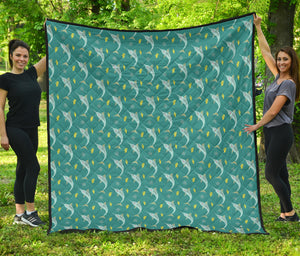 Swordfish Pattern Print Design 04 Premium Quilt